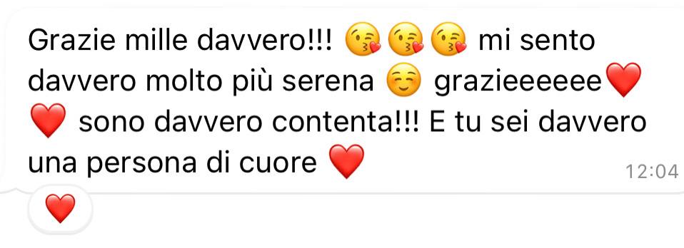 Messaggio ricevuto: grazie mille davvero, mi sento molto più serena